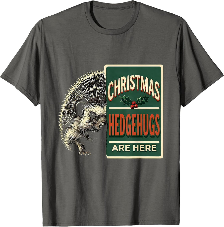 Christmas Hedgehugs Are Here Cute Hedgehog Animal Lover T-Shirt - Asphalt Grey