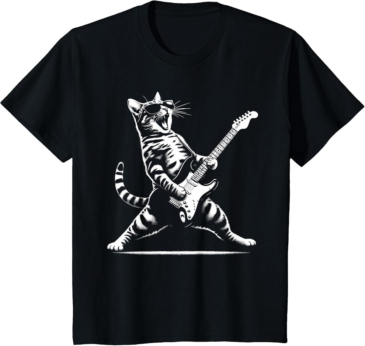 Guitar Cat Novelty Rock Music Band Concert Funny Cat T-Shirt - Black