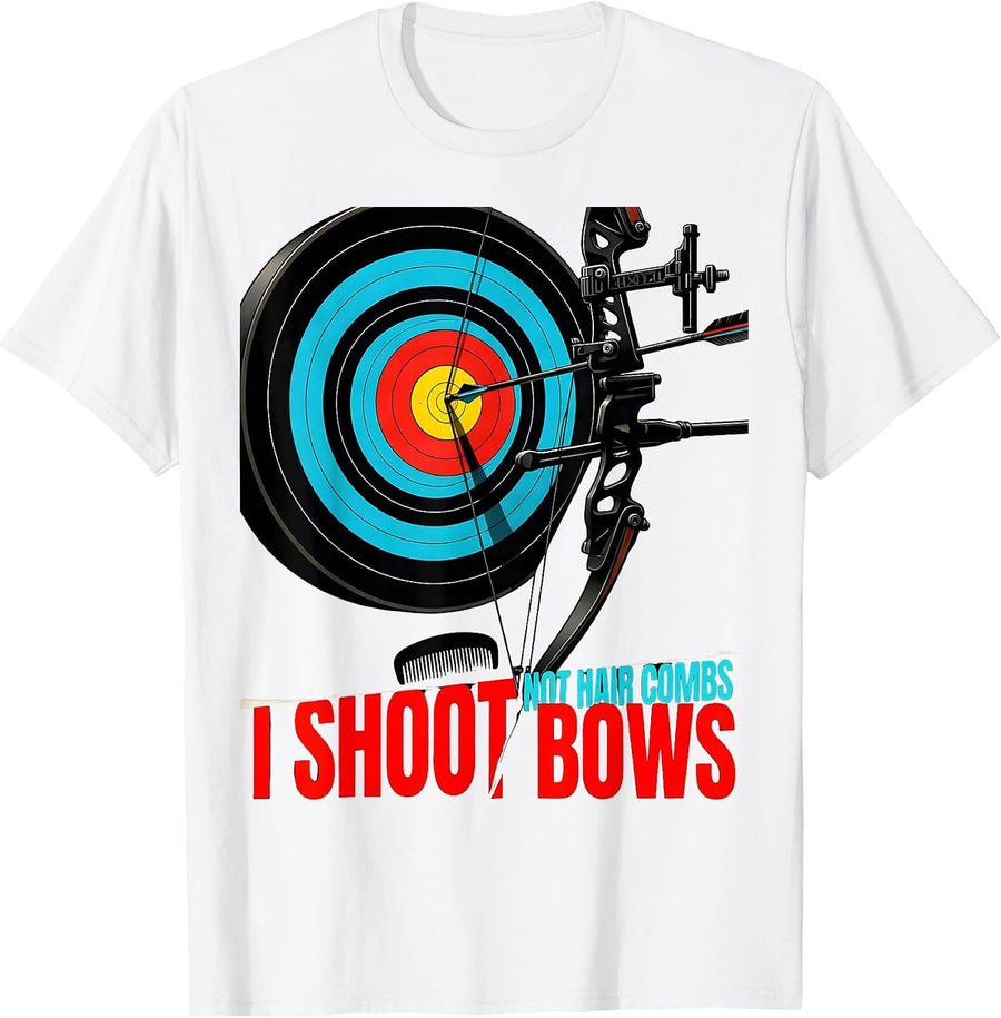 Men's I Shoot Bows, Not Hair Combs Funny Archery Bowhunter Deer T-Shirt - White