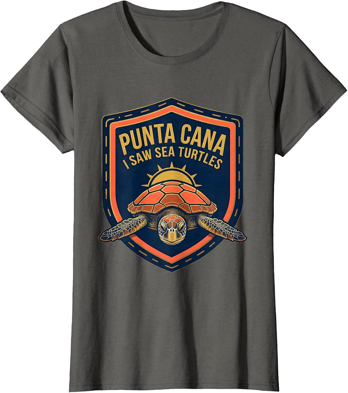 Women's PUNTA CANA I SAW SEA TURTLES Tropical Souvenir Turtle Lover T-Shirt - Asphalt Grey