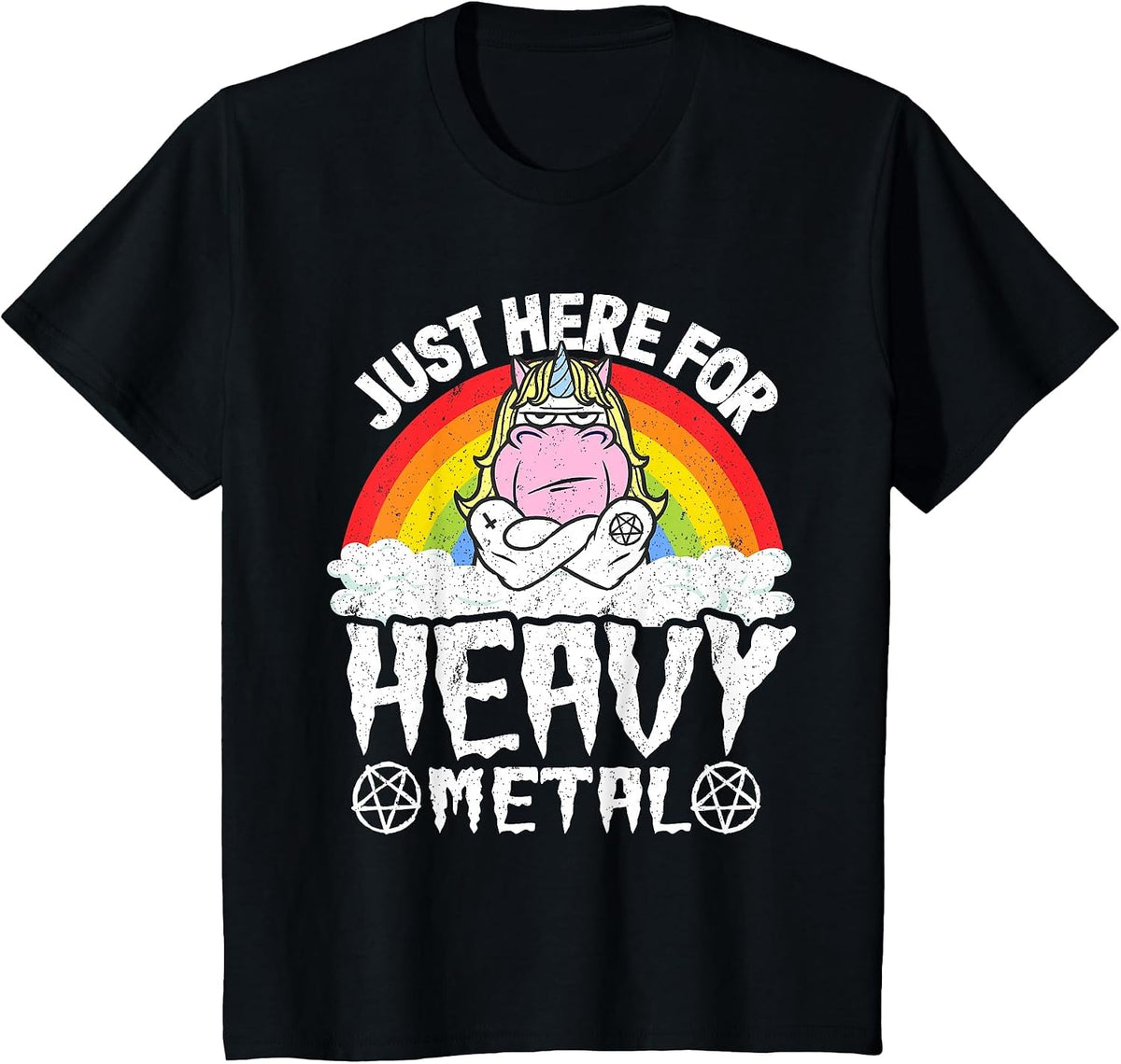 Kids Band Unicorn Metal Rainbow Just Here for Heavy Metal T-Shirt - Black