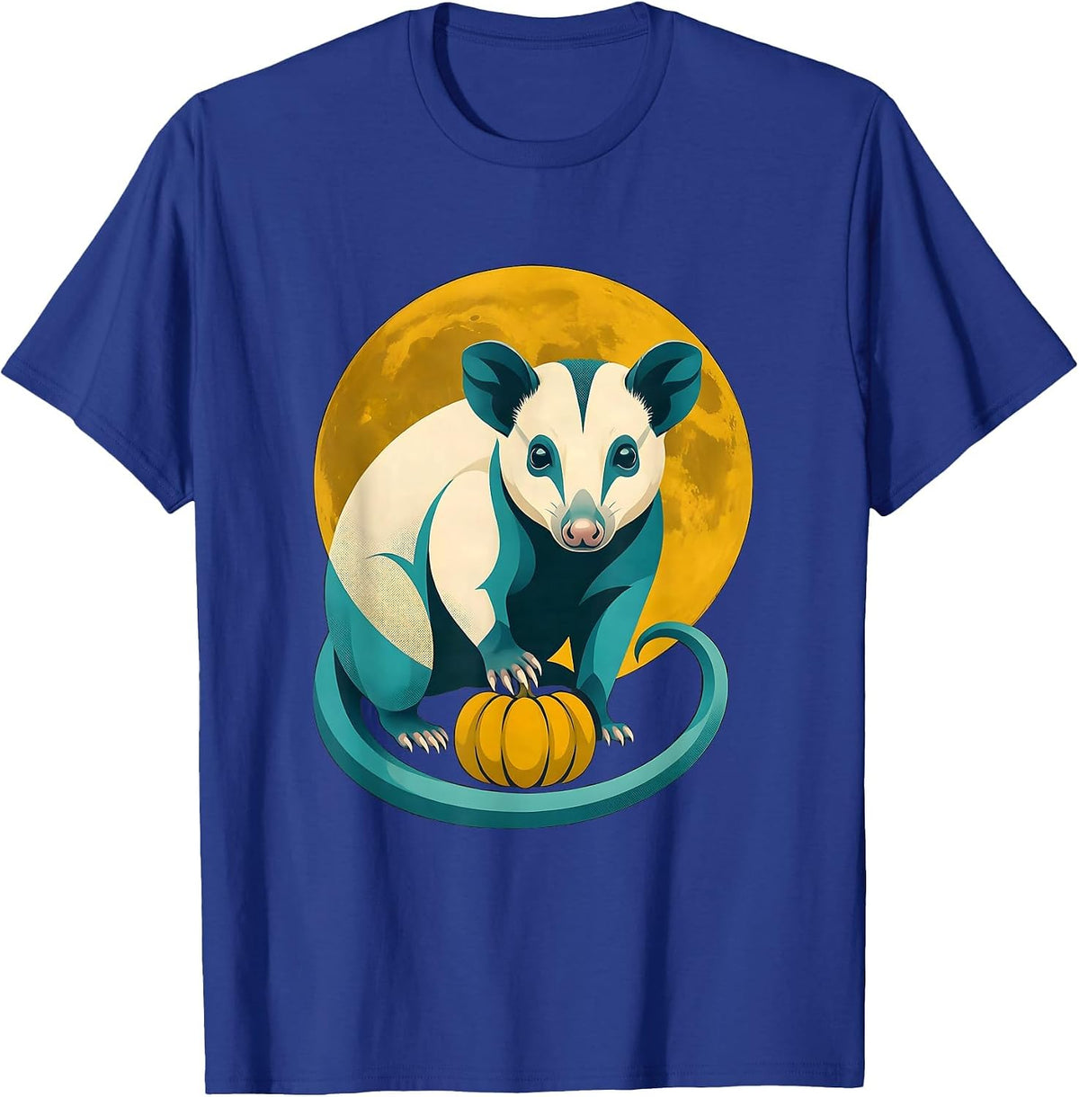 Men's Opossum Moon Halloween Vintage Creature Illustration T-Shirt - Royal Blue
