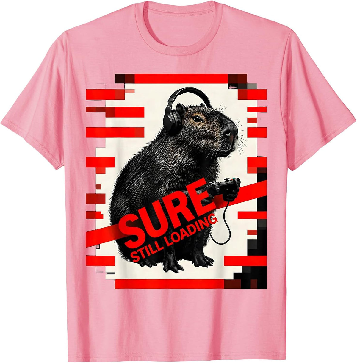 Men's Sure, Still Loading New Wave Gamer Capybara Meme Humor T-Shirt - Pink