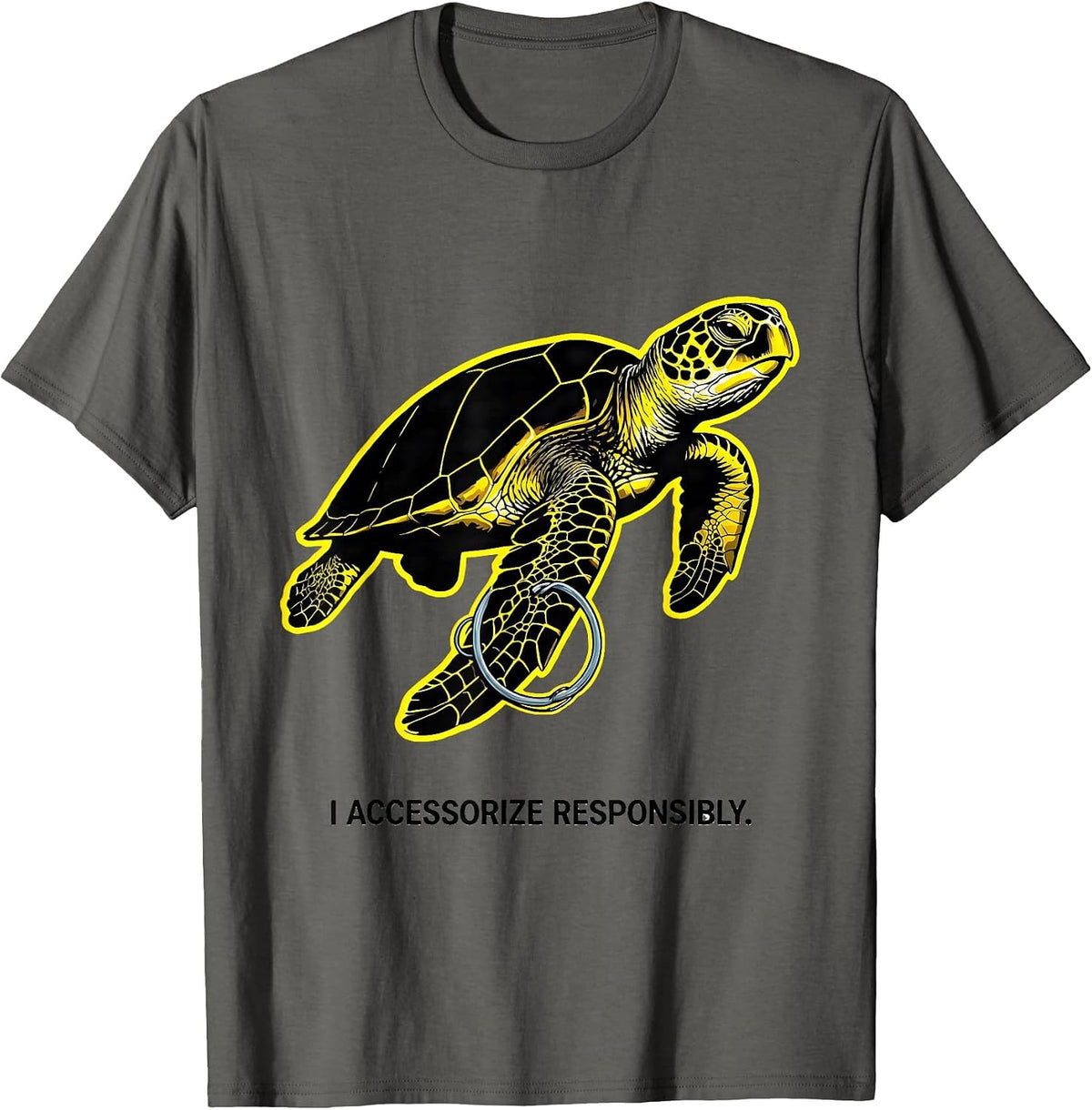 Men's I Accessorize Responsibly Stencil Sea Turtle Ocean Animal T-Shirt - Asphalt Grey