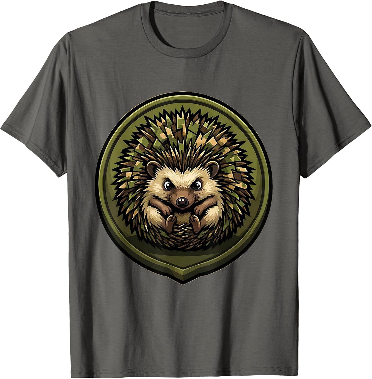 Men's Kids Camo Hedgehog Rolled Up Ball Graphic T-Shirt - Asphalt Grey