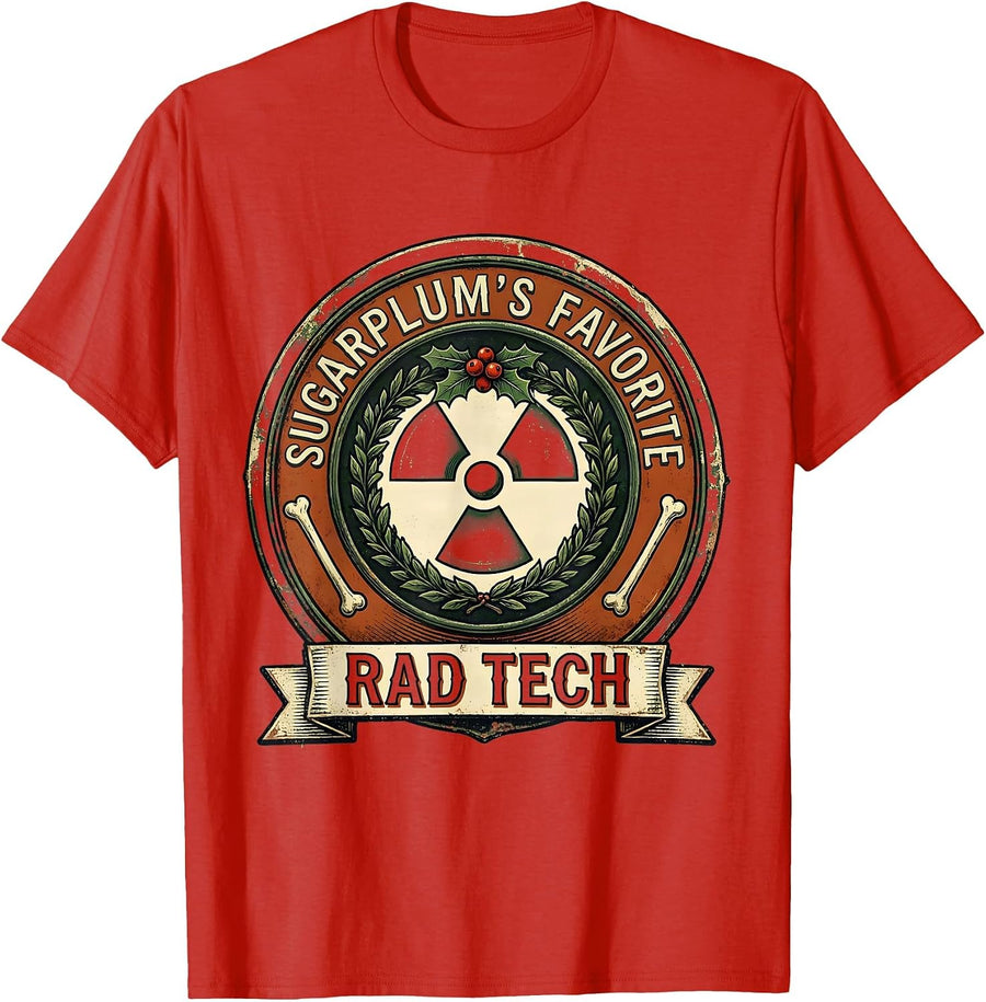 Men's Sugarplum's Favorite Rad Tech Vintage Radiology Tech Humor T-Shirt - Red