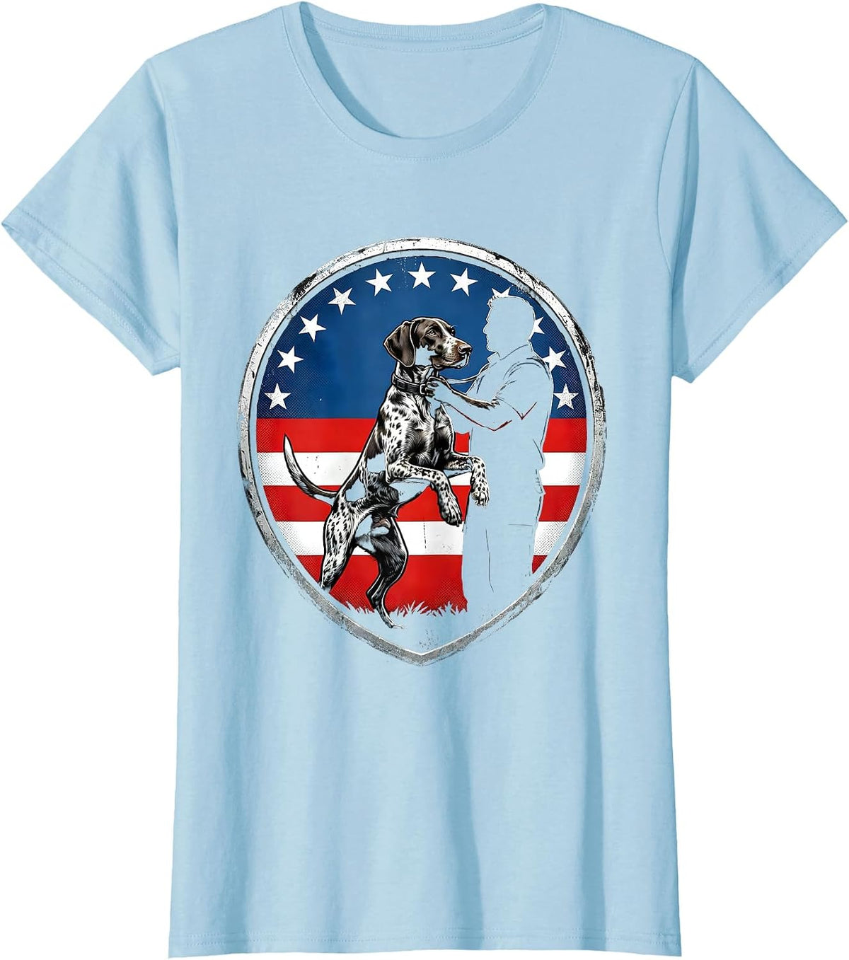 Women's German Shorthaired Pointer Patriotic Dog Lover Shield T-Shirt - Baby Blue
