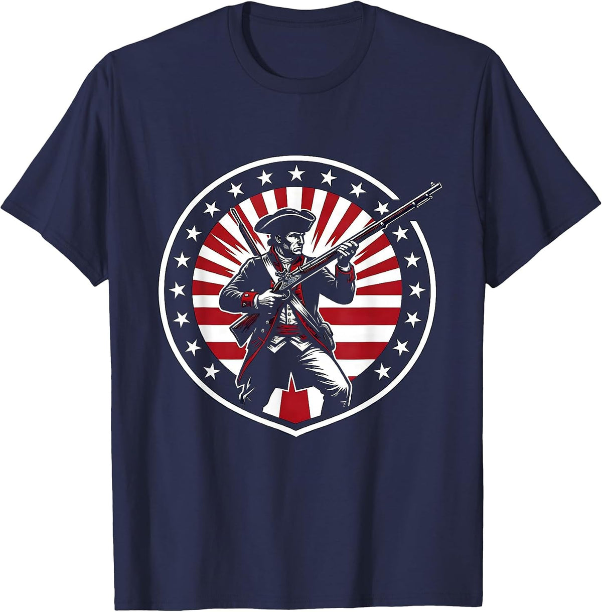 1776 Minuteman Loading Flintlock Rifle Graphic T-Shirt - Navy Blue