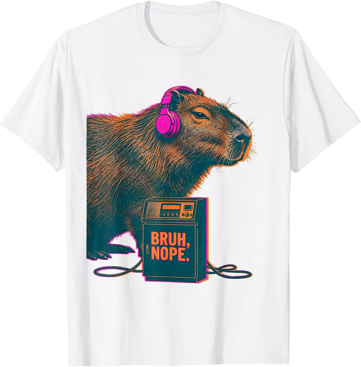 Men's Bruh Nope Risograph Capybara Gamer Meme Humor T-Shirt - White