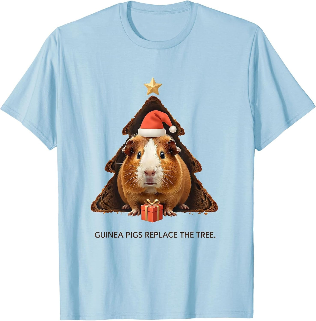 Guinea Pigs Replace The Tree Funny Santa Hat Pet Lover T-Shirt - Baby Blue