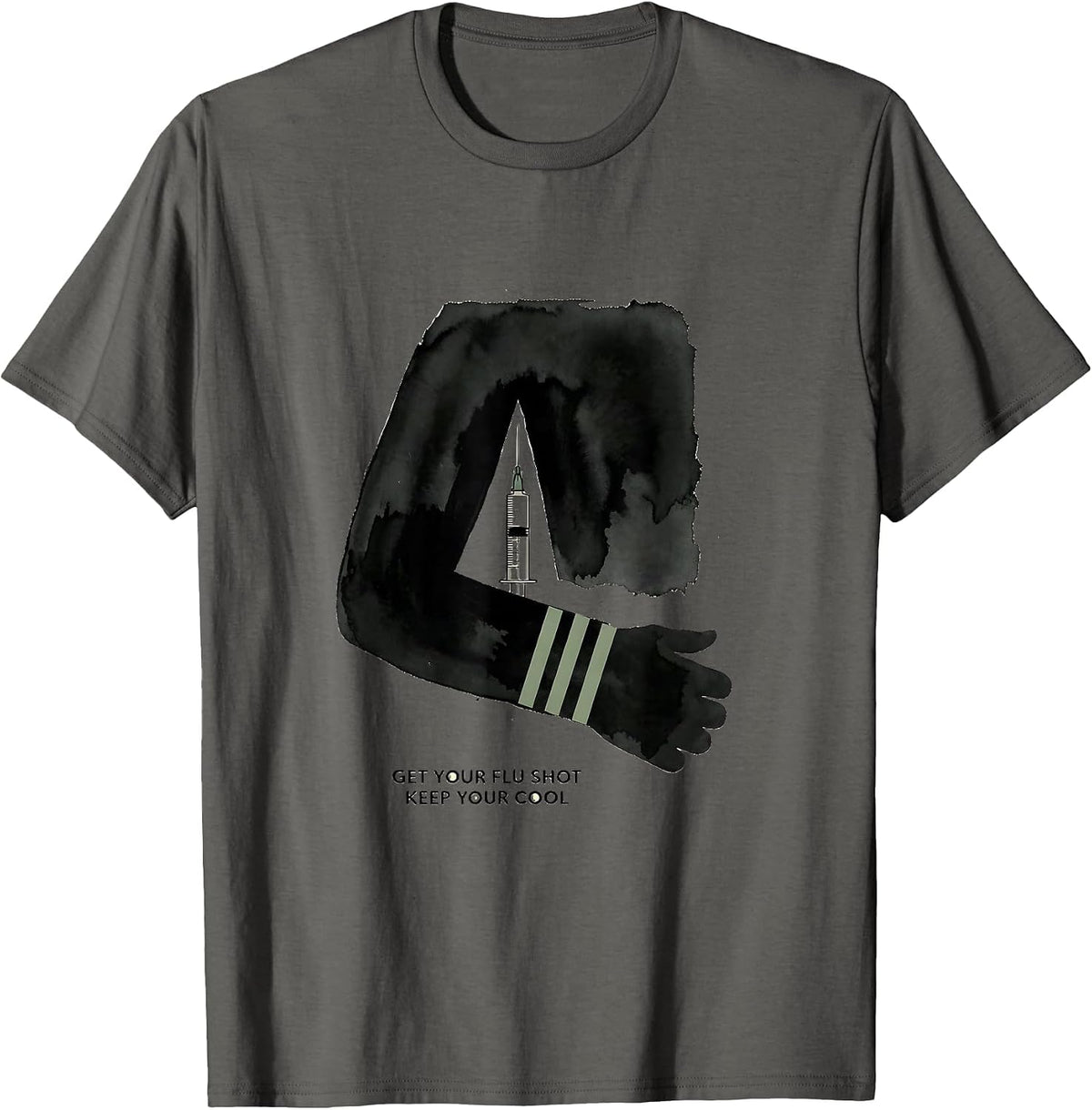 Men's Get Your Flu Shot—Keep Your Cool Funny Healthcare Worker T-Shirt - Asphalt Grey