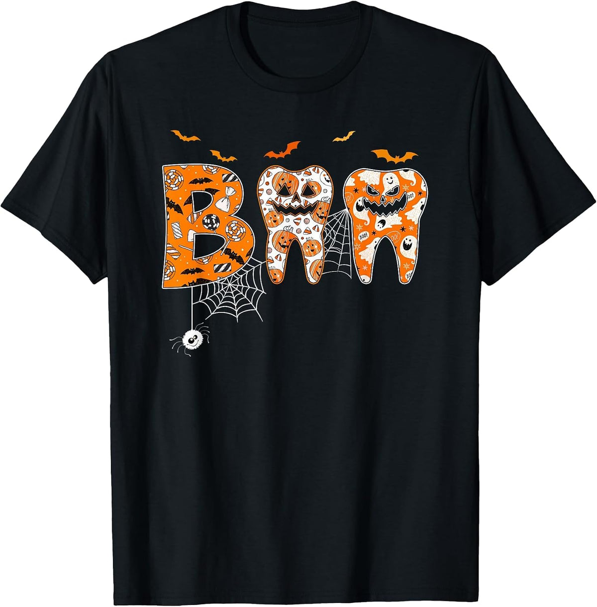 Boo Teeth Pumpkin Dentist Dental Hygienist Halloween Costume T-Shirt - Black