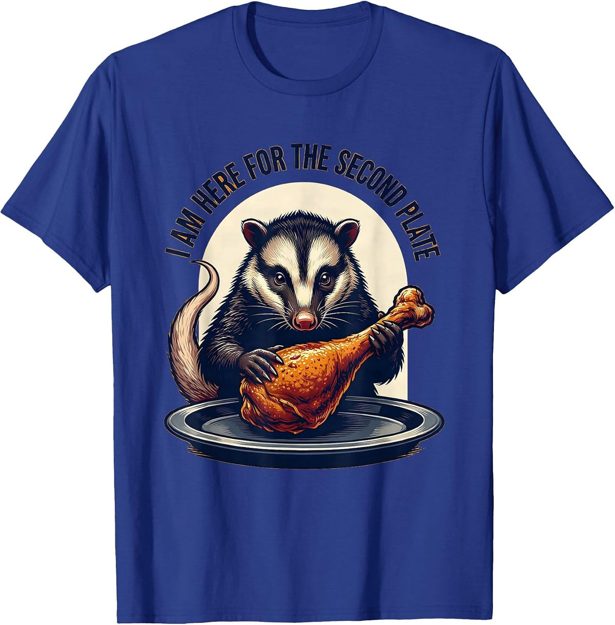 Men's I Am Here For The Second Plate Funny Opossum Thanksgiving T-Shirt - Royal Blue