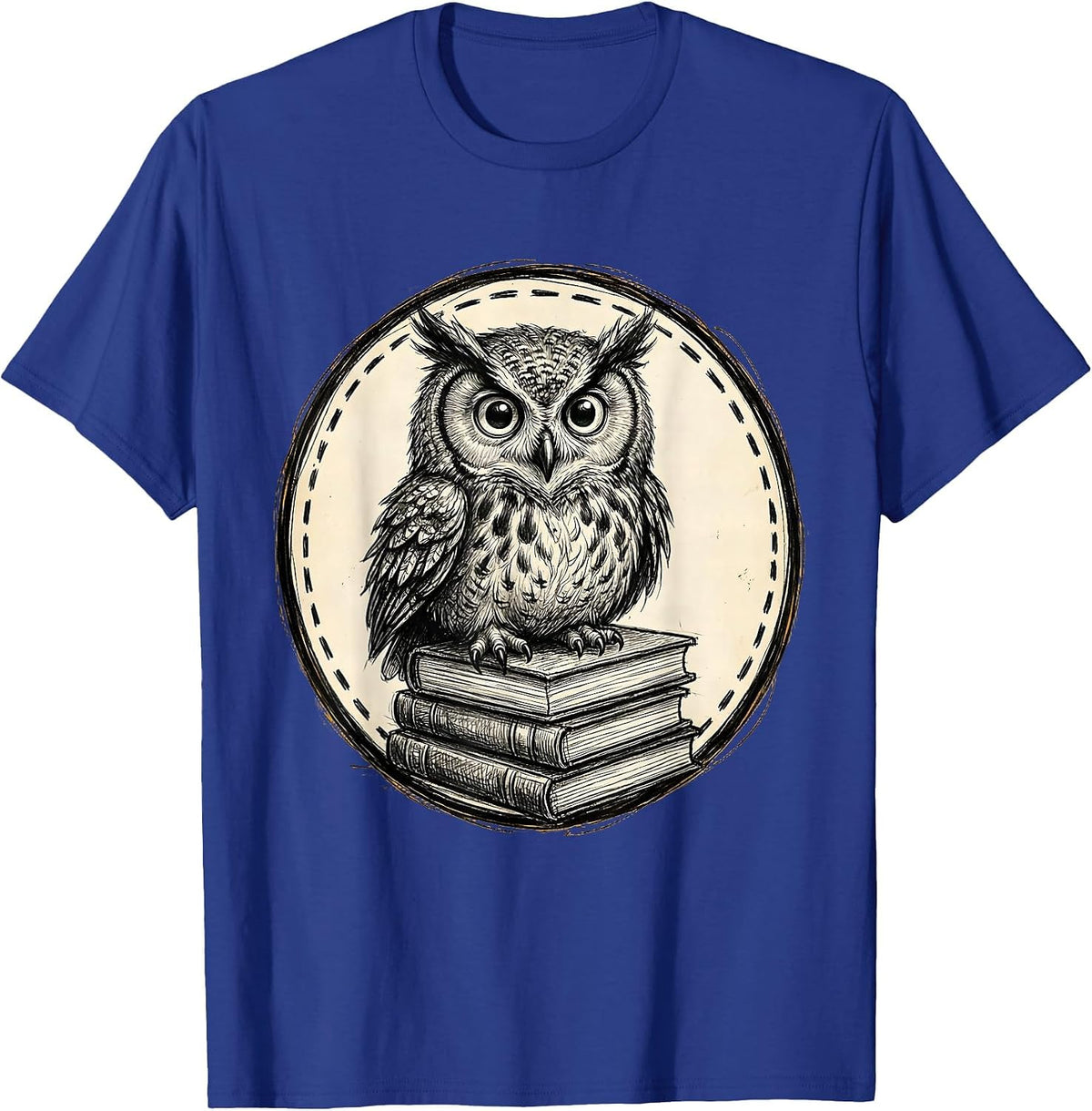 Owl on Books Kindergarten Teacher Gift T-Shirt - Royal Blue
