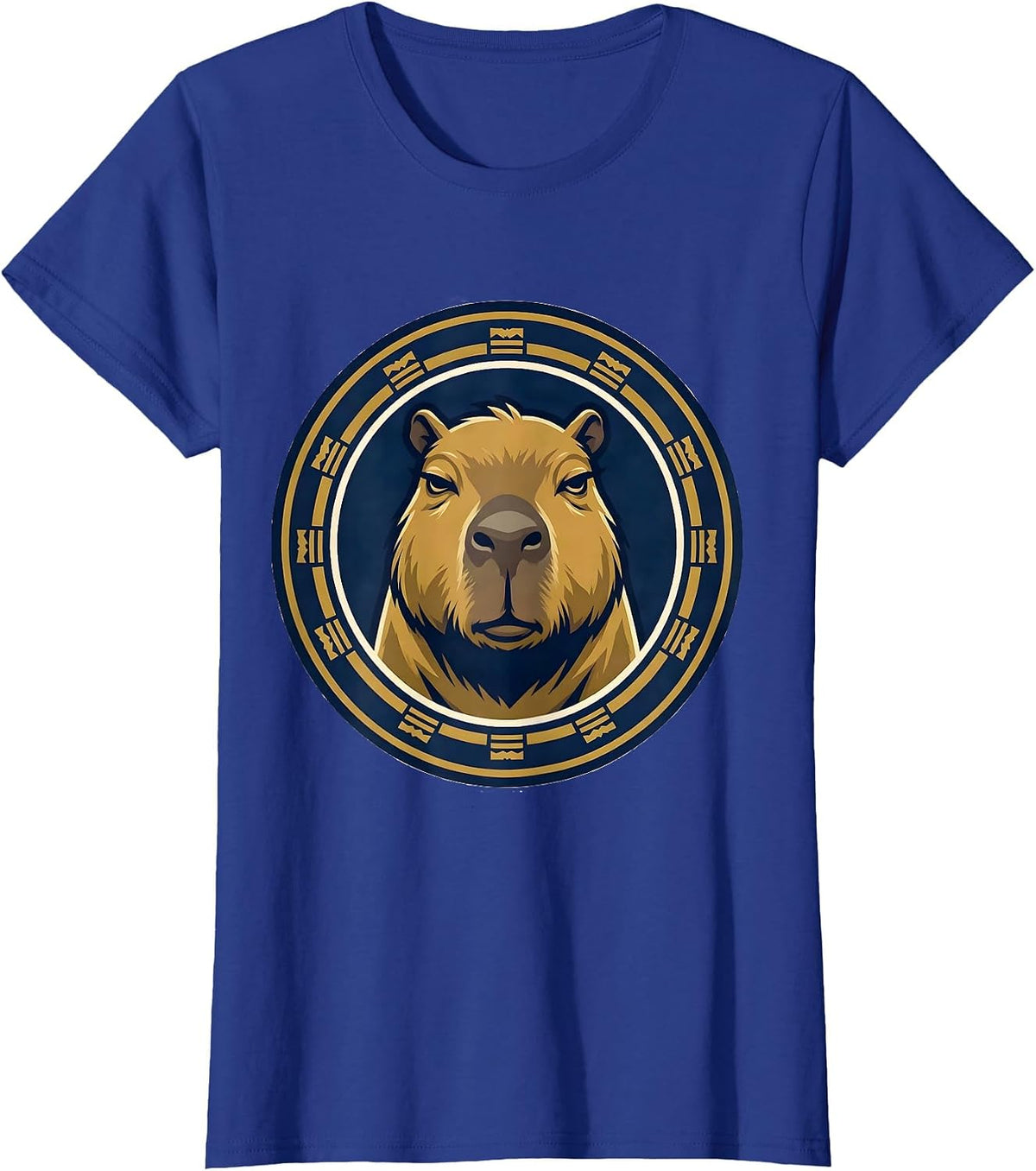 Women's Sealed Capybara Varsity Badge Funny Animal Humor T-Shirt - Royal Blue