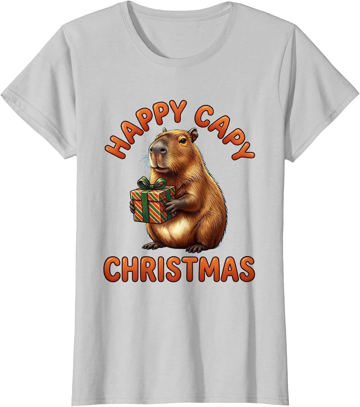 Happy Capy Christmas Cute Capybara Animal Lover Family Humor T-Shirt - Silver Grey