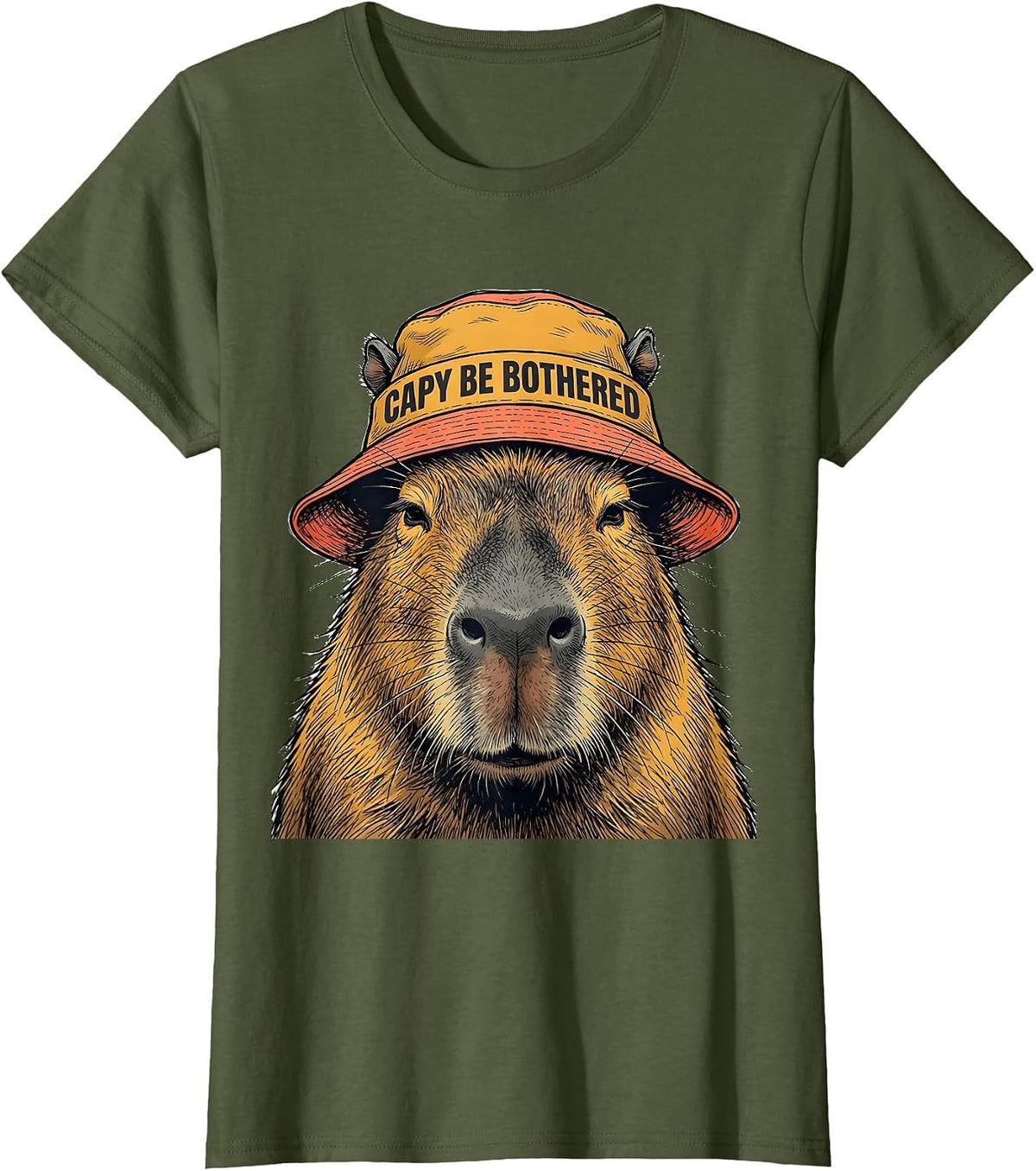 Women's Capy Be Bothered Funny Capybara Meme Animal Lover Humor T-Shirt - Olive Green