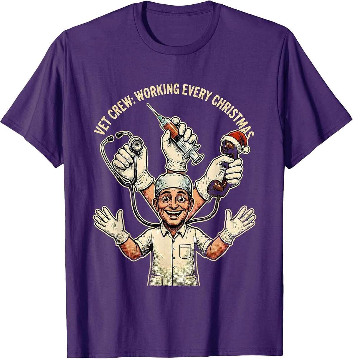 Men's Vet Crew: Working Every Christmas Funny Veterinarian T-Shirt - Purple