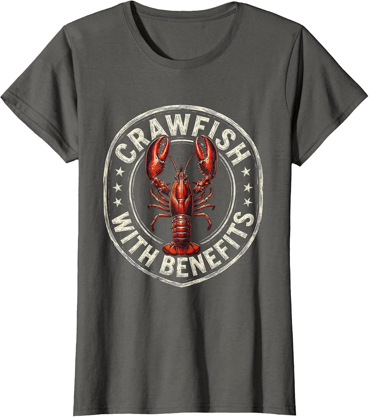 Women's Crawfish With Benefits Funny Cajun Louisiana Mardi Gras T-Shirt - Asphalt Grey