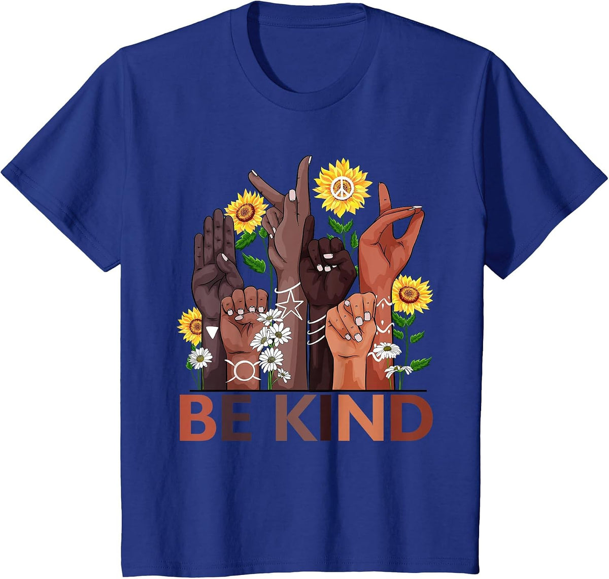 Be Kind Hand Sign Language Teachers Melanin Interpreter ASL T-Shirt - Royal Blue