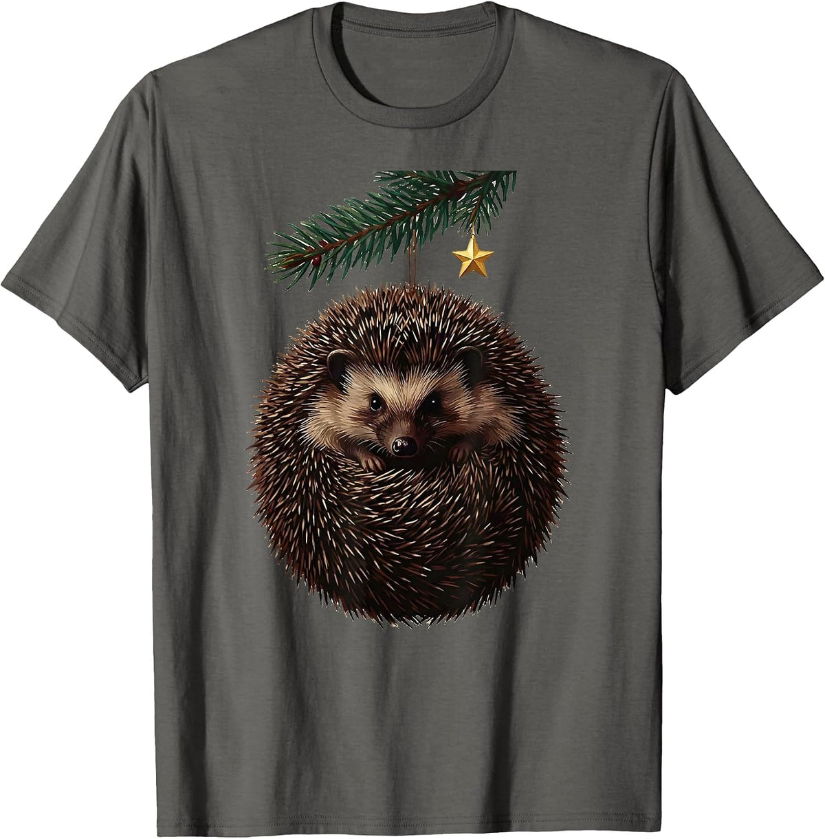 Men's Curled Hedgehog Ornament Cute Christmas Hedgehog Lover Gift T-Shirt - Asphalt Grey