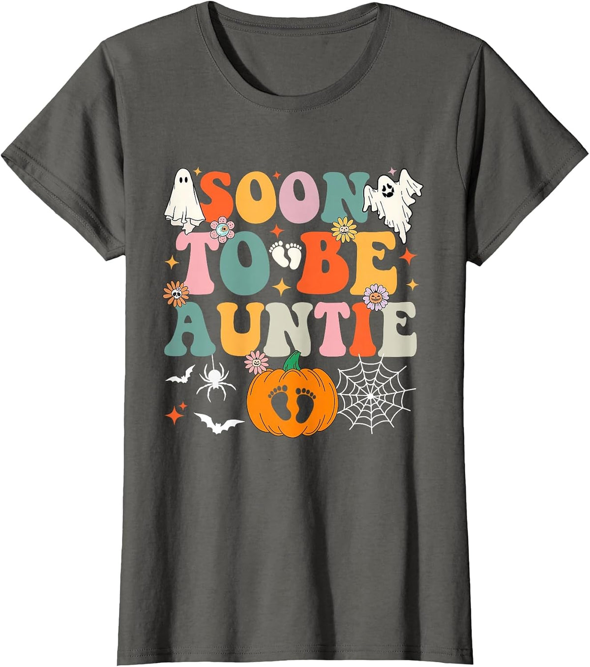 Soon to Be Auntie Halloween Pregnancy Announcement Pumpkin T-Shirt - Asphalt Grey