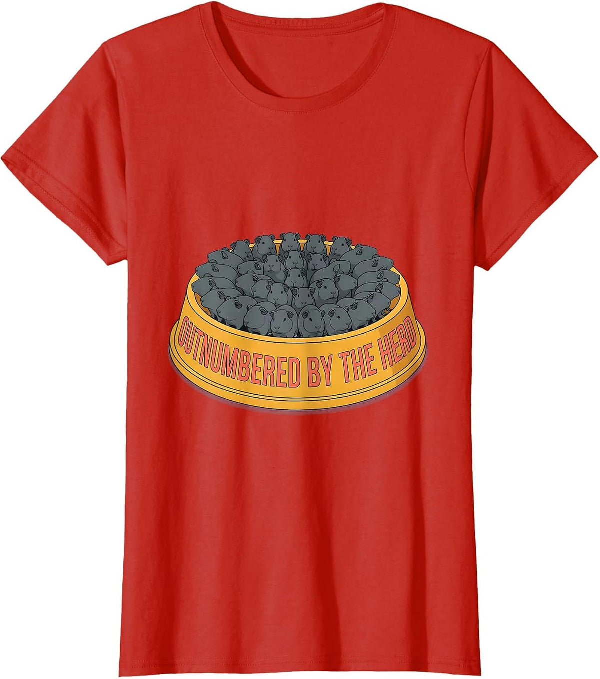 Outnumbered By The Herd Funny Guinea Pig Owner Pet Lover T-Shirt - Red