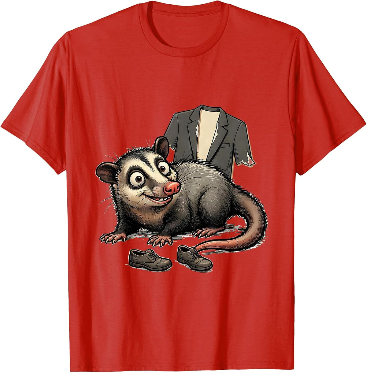 Men's Cartoon Opossum Human Costume Funny Halloween Animal T-Shirt - Red