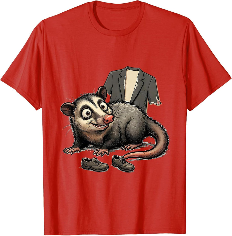 Men's Cartoon Opossum Human Costume Funny Halloween Animal T-Shirt - Red