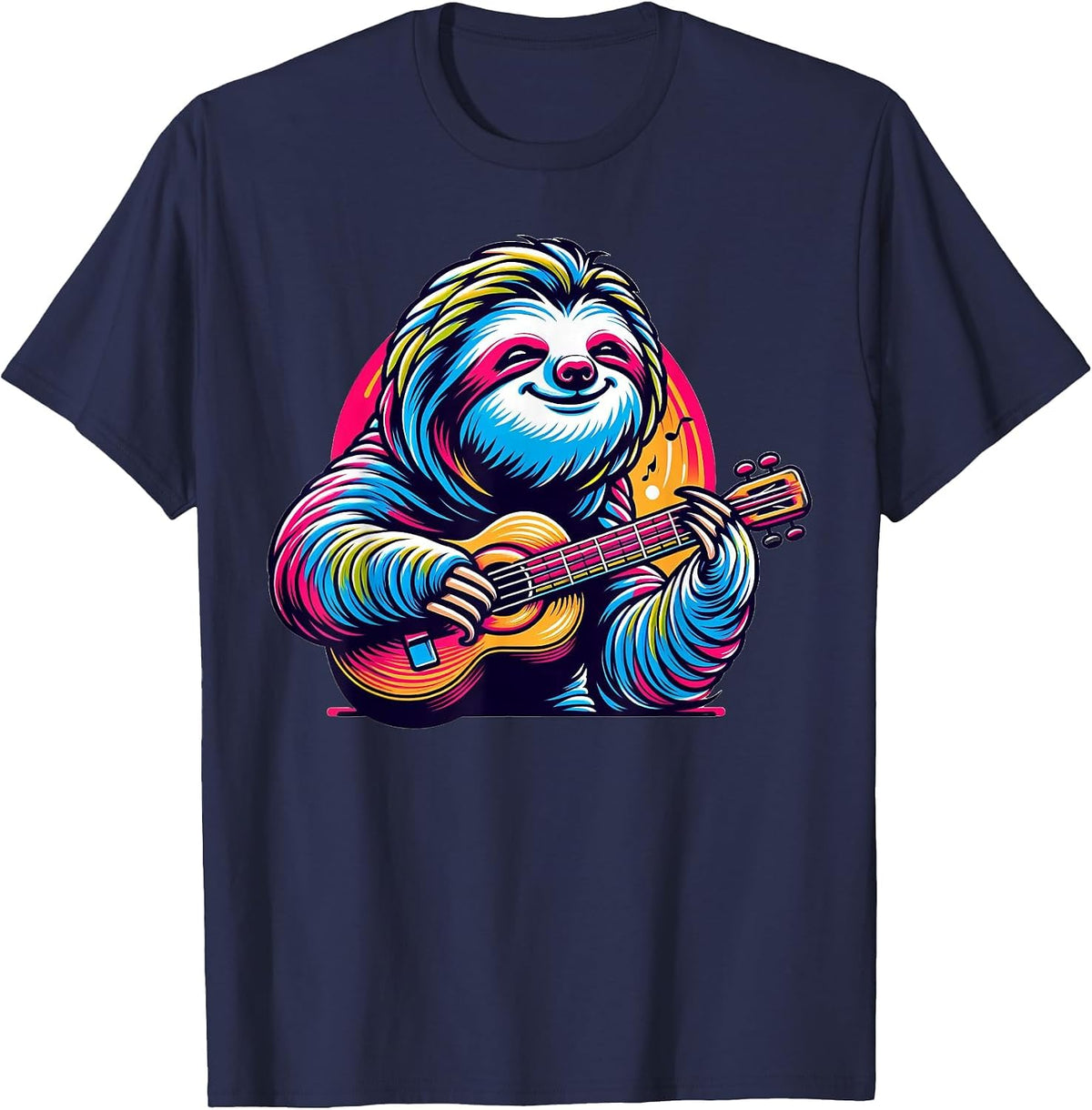 Cute Sloth Playing Guitar Sloths Musician Music T-Shirt - Navy Blue