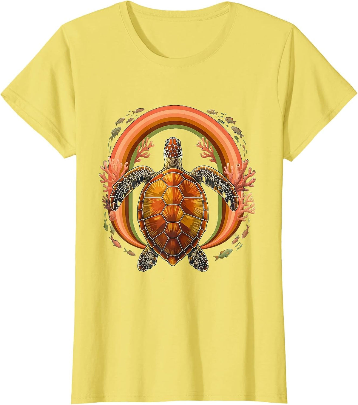 Brazil Sea Turtle Coral Reef Illustration T-Shirt - Lemon Yellow