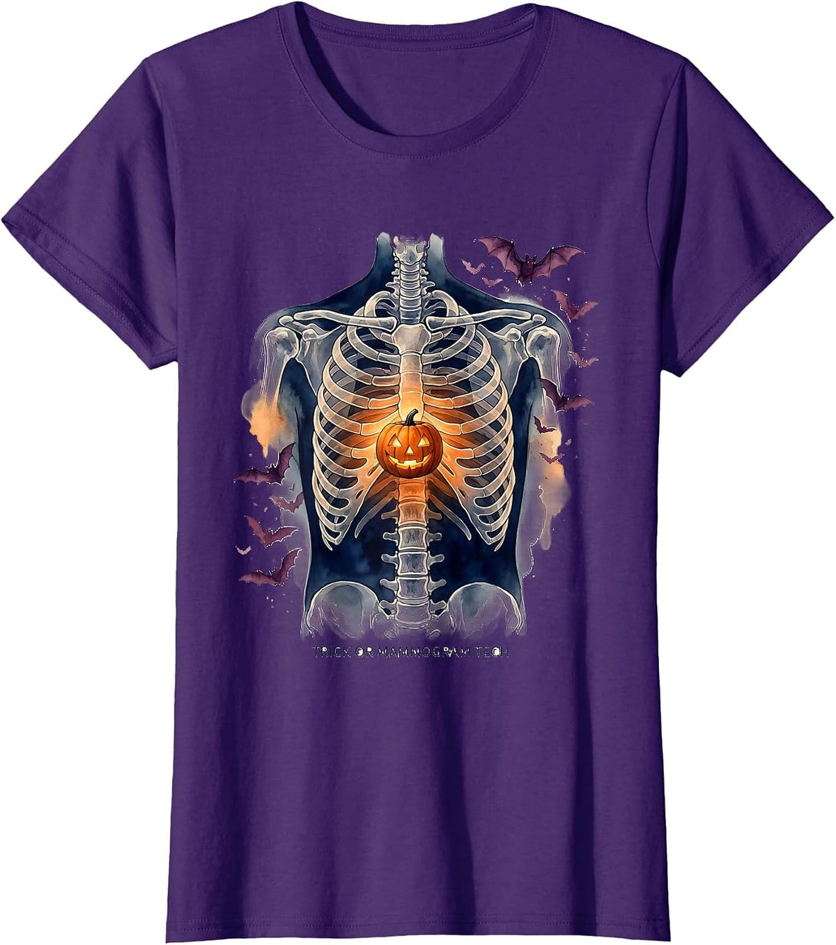Women's Trick Or Mammogram Tech Funny Radiology Tech Halloween Humor T-Shirt - Purple