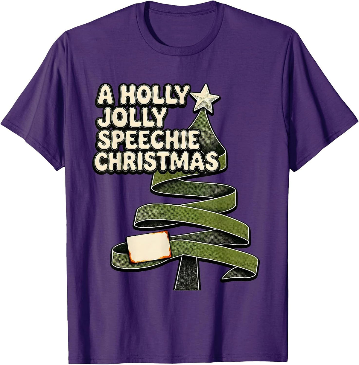 A Holly Jolly Speechie Christmas Retro 70s Speech Therapist T-Shirt - Purple