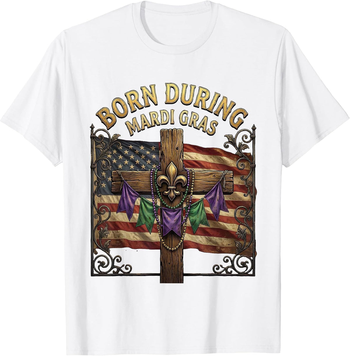 Men's Born During Mardi Gras Festive Celebration Design T-Shirt - White