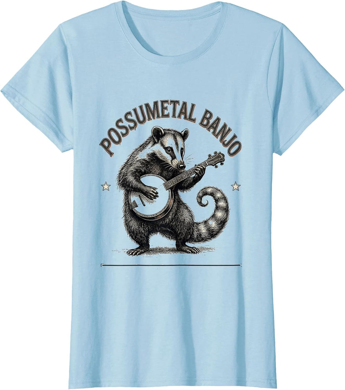 Women's Possumetal Banjo Funny Opossum Rock Music Pet Lover Gift T-Shirt - Baby Blue