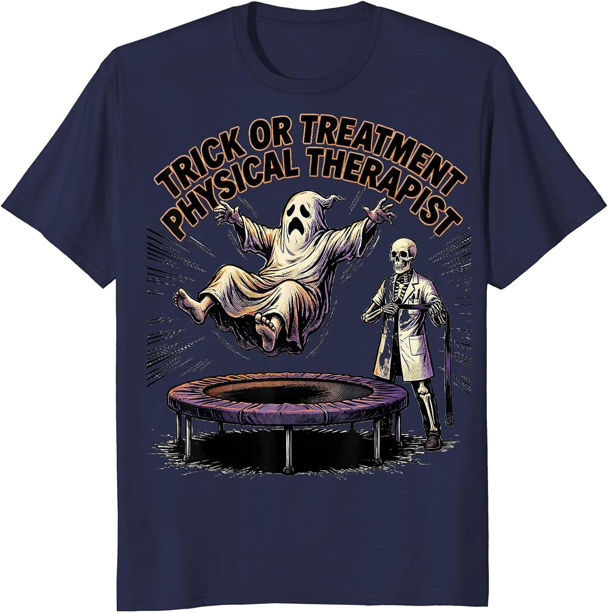 Trick Or Treatment Physical Therapist Comic Book Halloween T-Shirt - Navy Blue