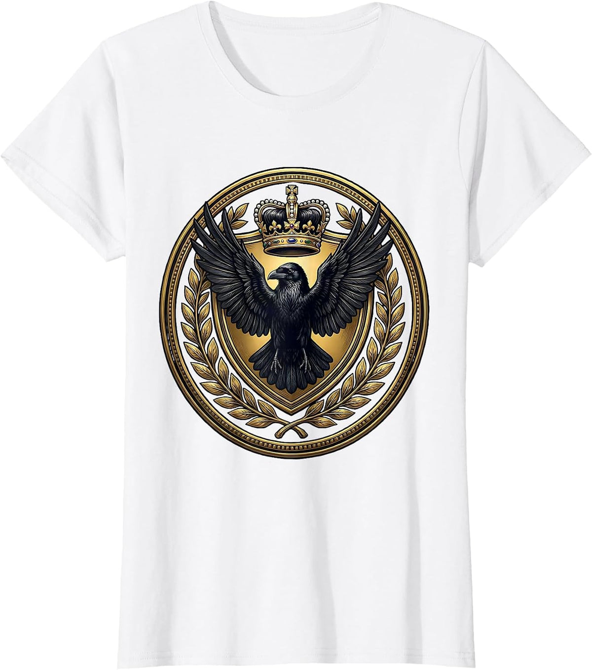 Raven on Royal Crown Ren Faire Gothic Art T-Shirt - White