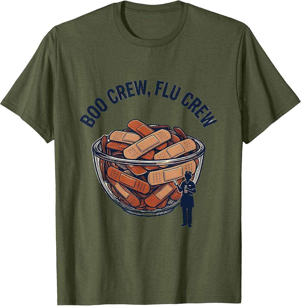 Boo Crew Flu Crew Funny Nurse Healthcare Worker Flu Shot T-Shirt - Olive Green