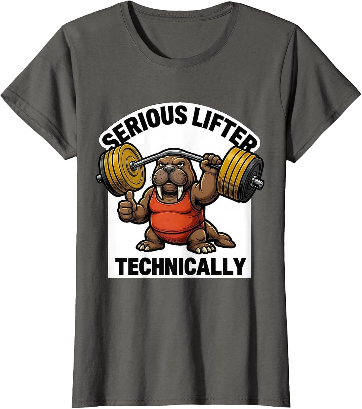 Women's Serious Lifter, Technically Funny Weight Lifter Gym Humor T-Shirt - Asphalt Grey