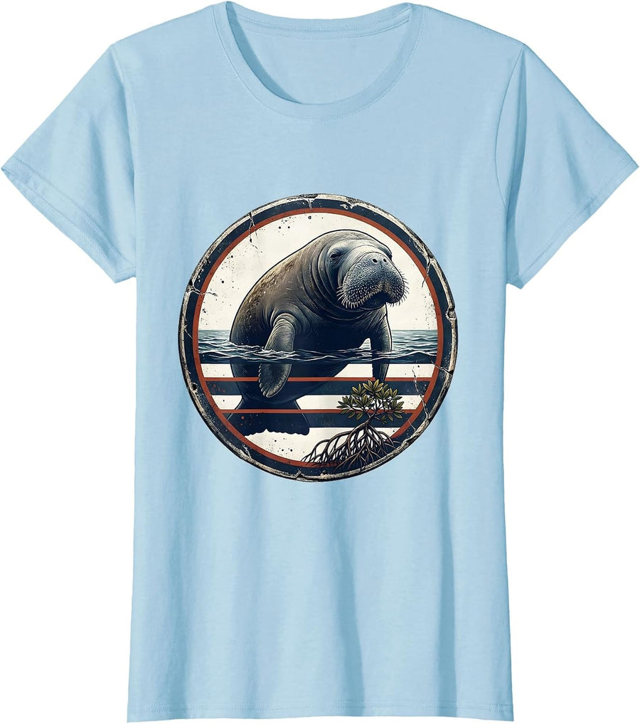 Women's Sealed Manatee Badge Tampa Bay Retro Vintage Pride T-Shirt - Baby Blue