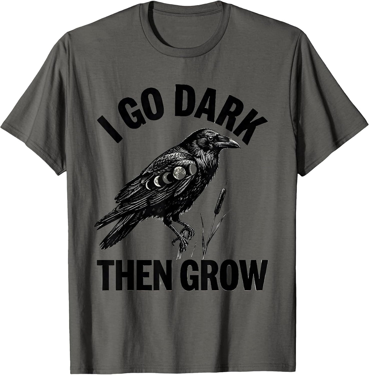 I Go Dark Then Grow Scratchboard Boho Moon Phase Raven T-Shirt - Asphalt Grey