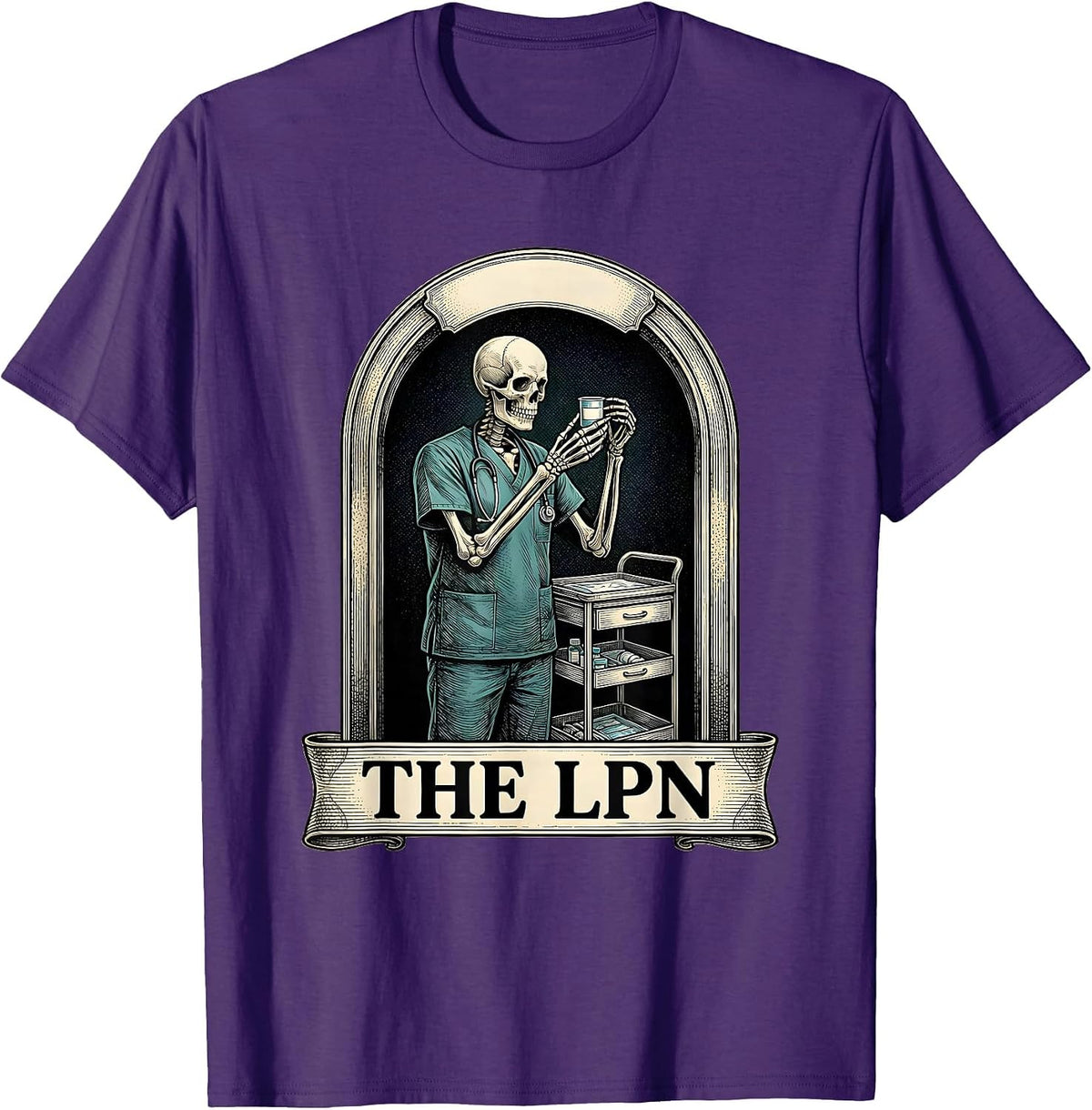 Men's The LPN Skeleton Tarot Card Funny Halloween LPN Gift T-Shirt - Purple
