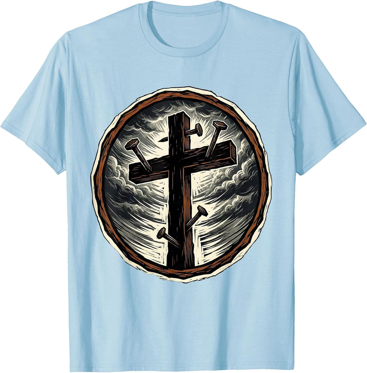 Men's Three Nails Cross Stormy Sky Graphic Design T-Shirt - Baby Blue