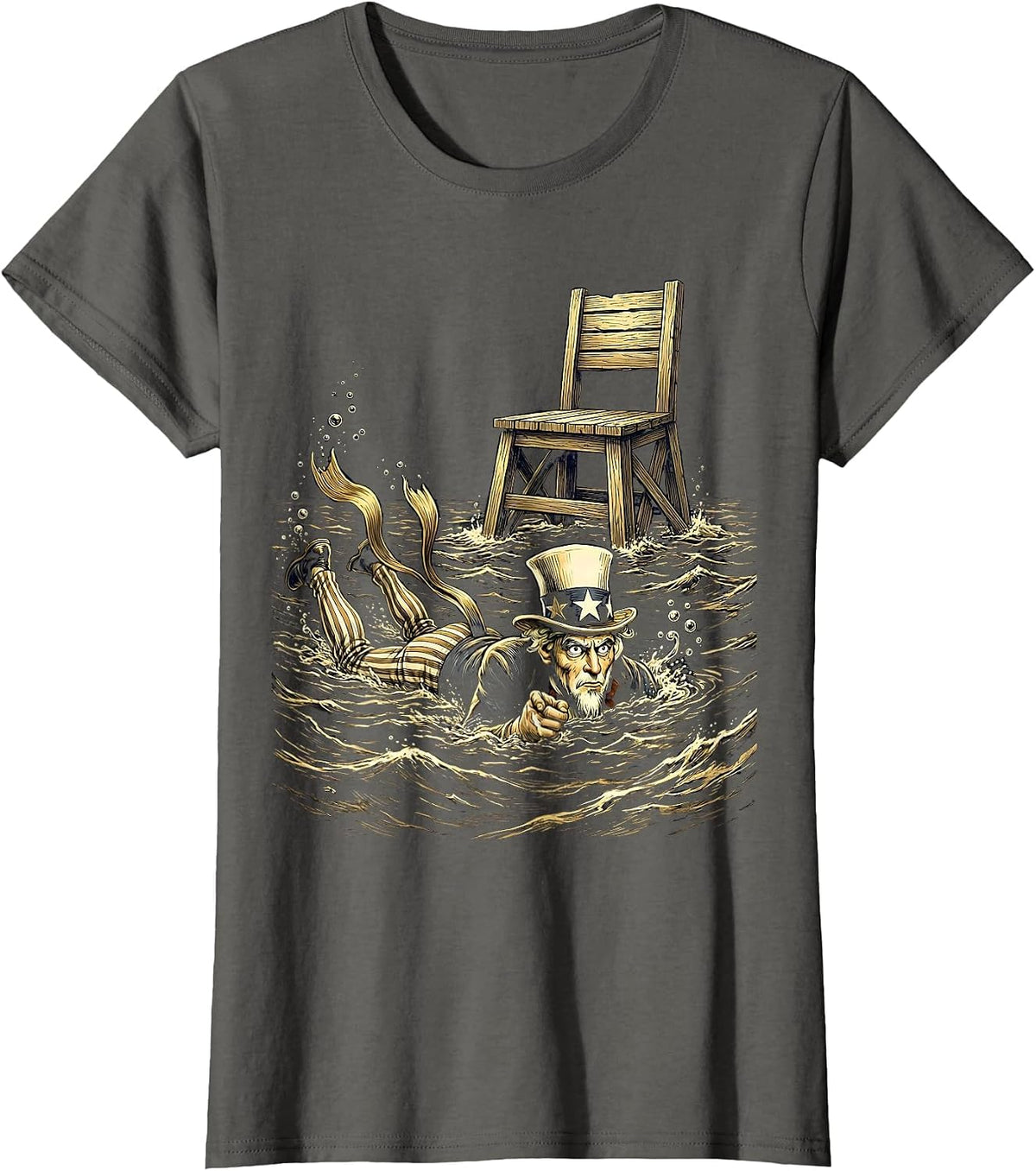 Women's Nervous Shark Sneaking Past Lifeguard Stand T-Shirt - Asphalt Grey
