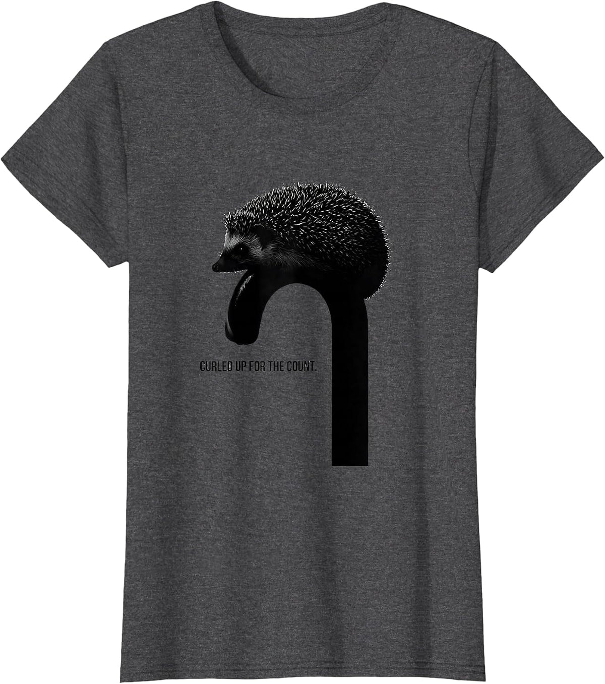Women's Curled Up For The Count Cute Hedgehog Christmas Novelty T-Shirt - Dark Heather Grey