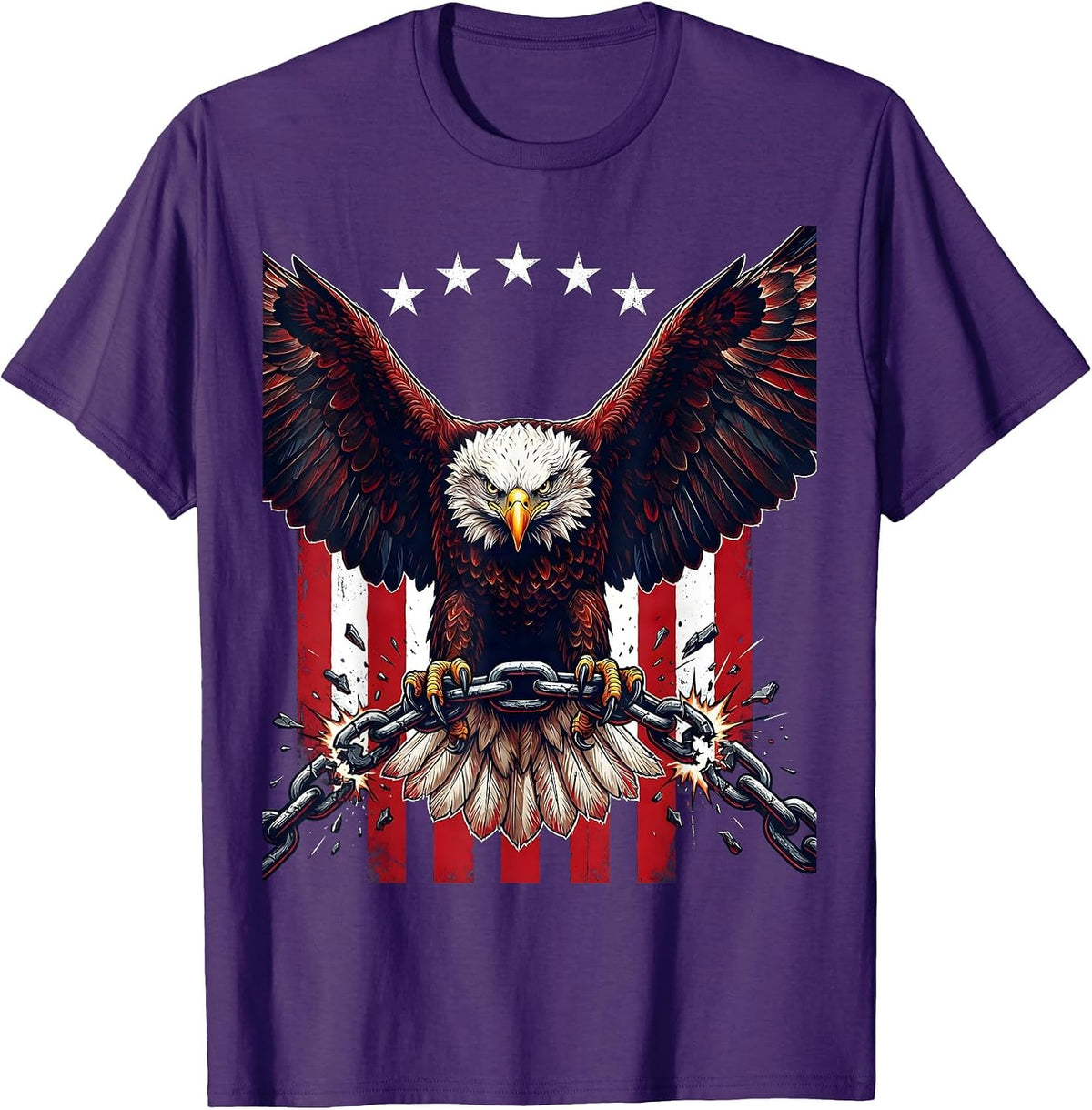Eagle Clutching Broken Chain Freedom Graphic T-Shirt - Purple