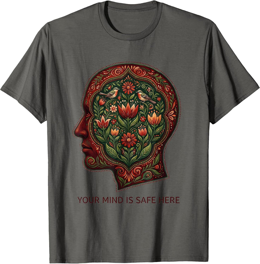 Your Mind Is Safe Here School Psychologist Design T-Shirt - Asphalt Grey
