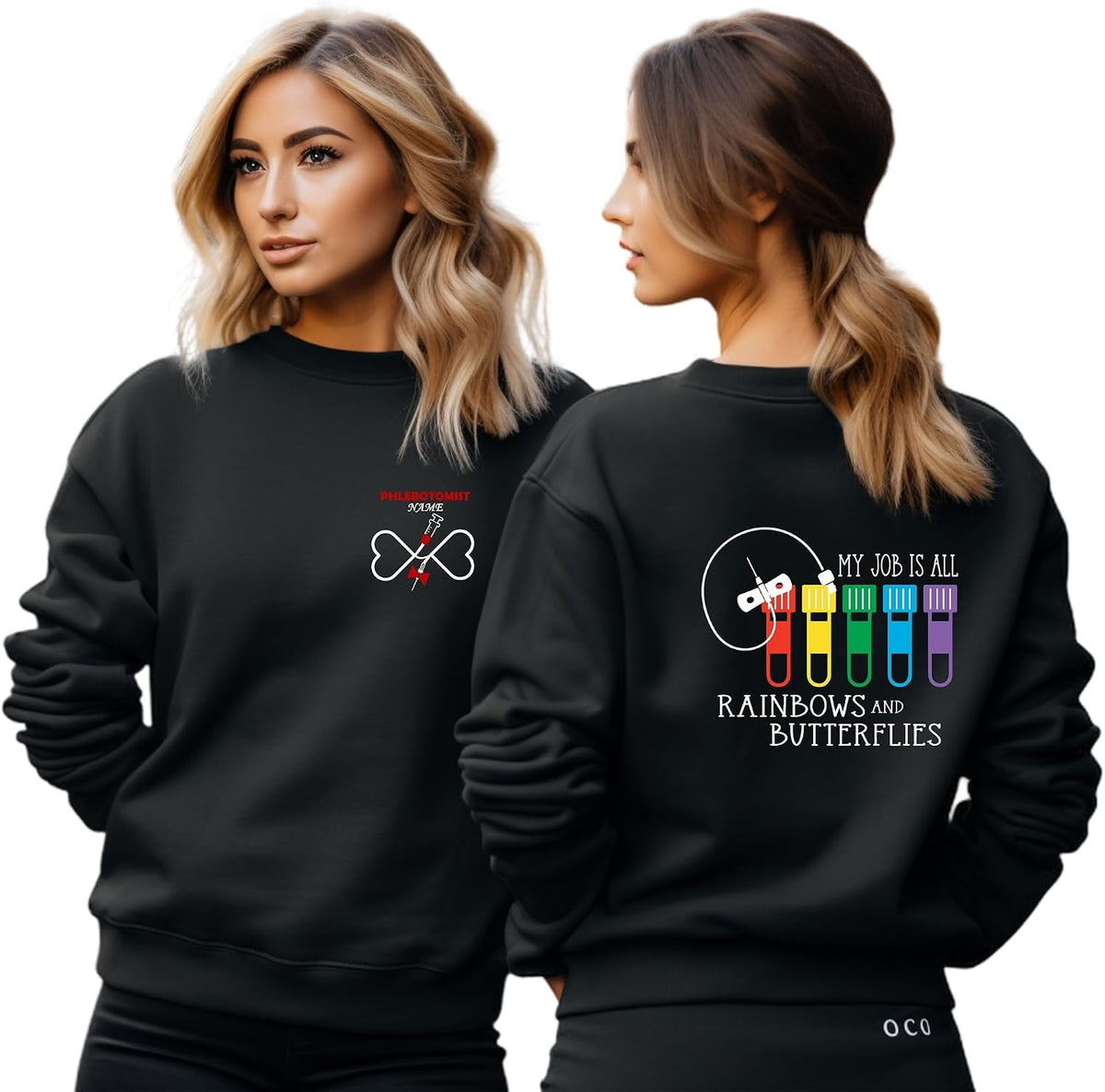 Personalized Phlebotomist Double Sided Sweatshirt, Custom Medical Sweater Rainbow, Phlebotomy Tech Shirt, Gift For New