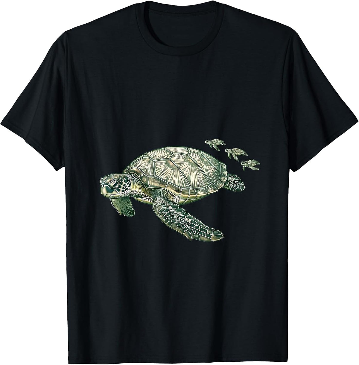 Men's Mama Sea Turtle and Hatchlings Ocean Journey T-Shirt - Black
