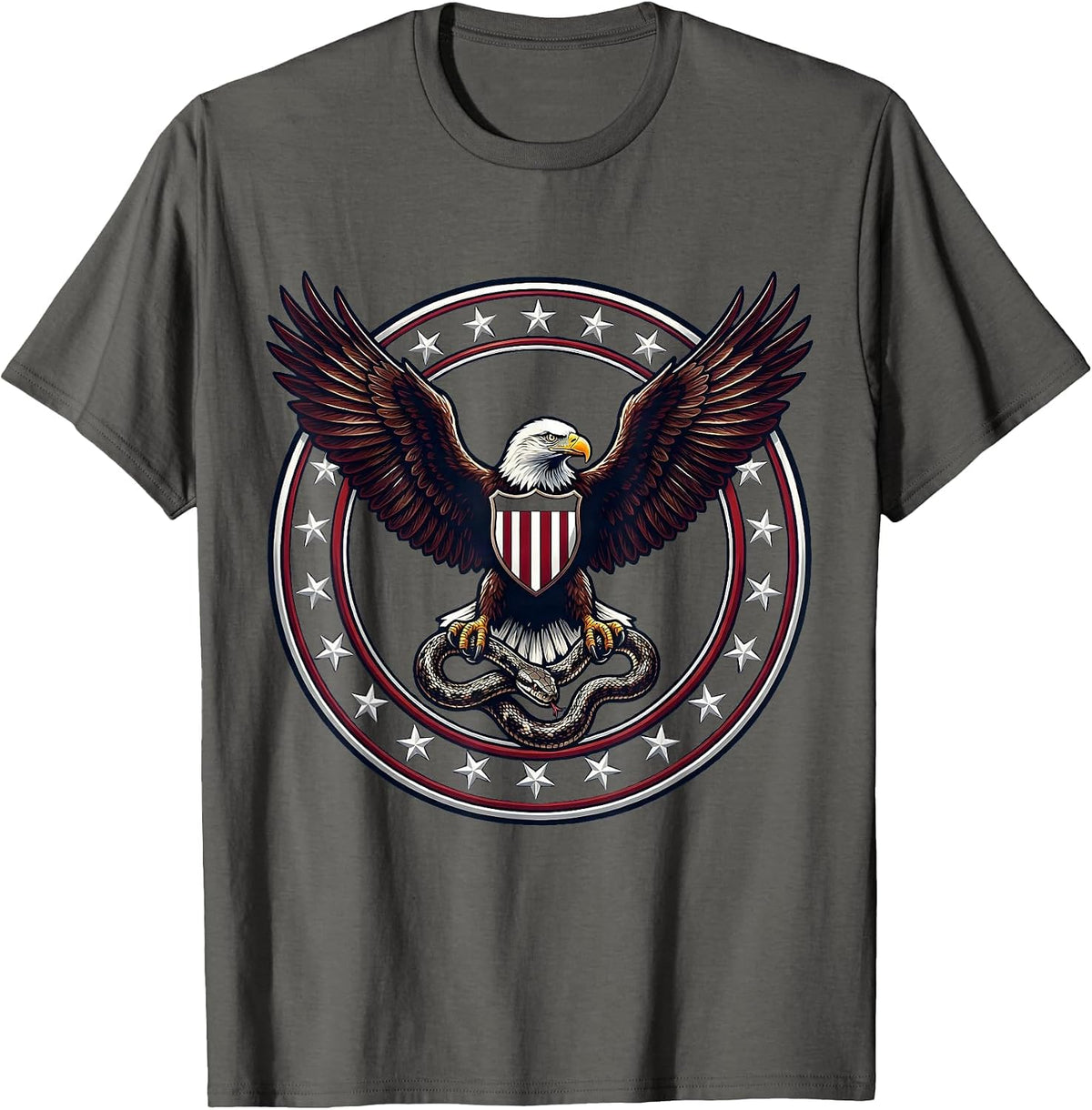 Eagle Clutching Snake Patriotic Freedom Design T-Shirt - Asphalt Grey